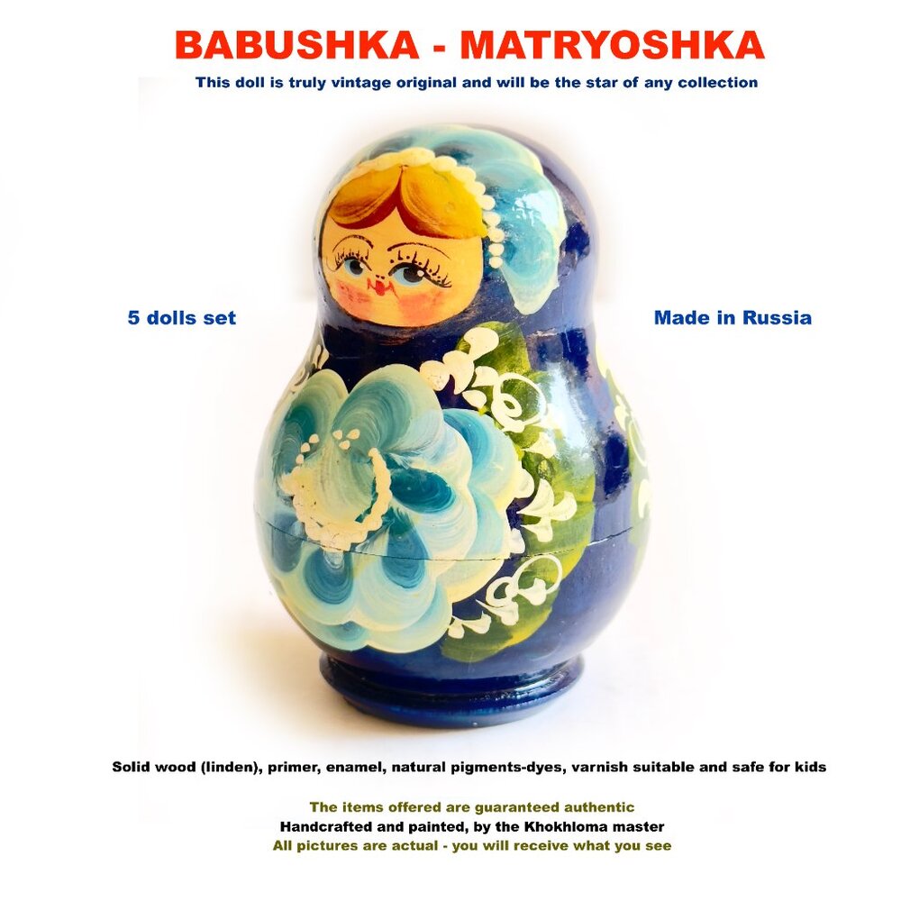 VINTAGE RUSSIAN NESTING DOLL BABUSHKA - MATRYOSHKA / MADE IN RUSSIA - Picture 4 of 8